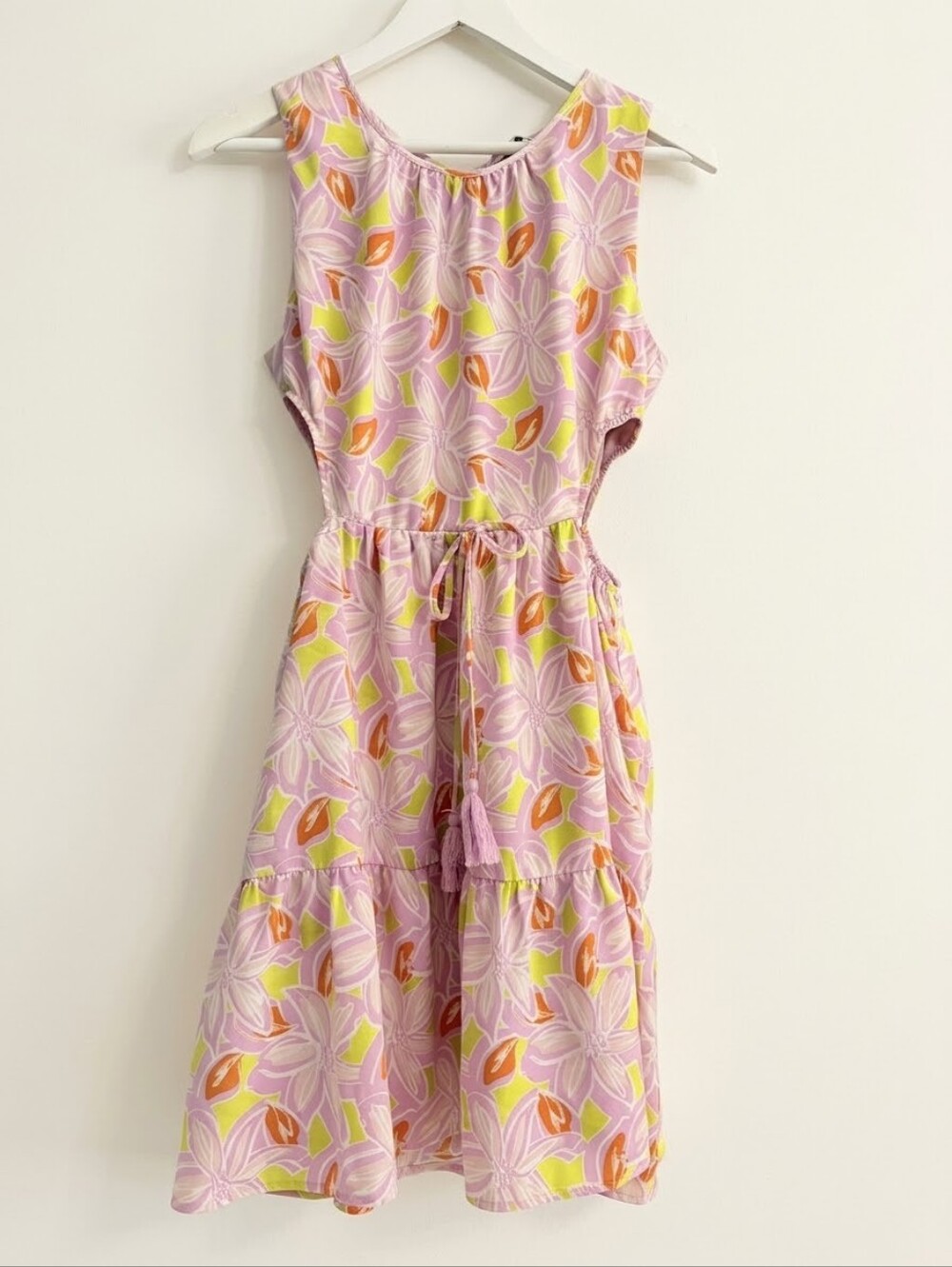 DAVI & DANI Lilac Floral Tie-Waist Sundress with Tassel